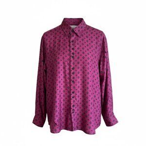 Vintage 80s Burgundy and Black Diamond Medallions 100% Silk Disco Shirt